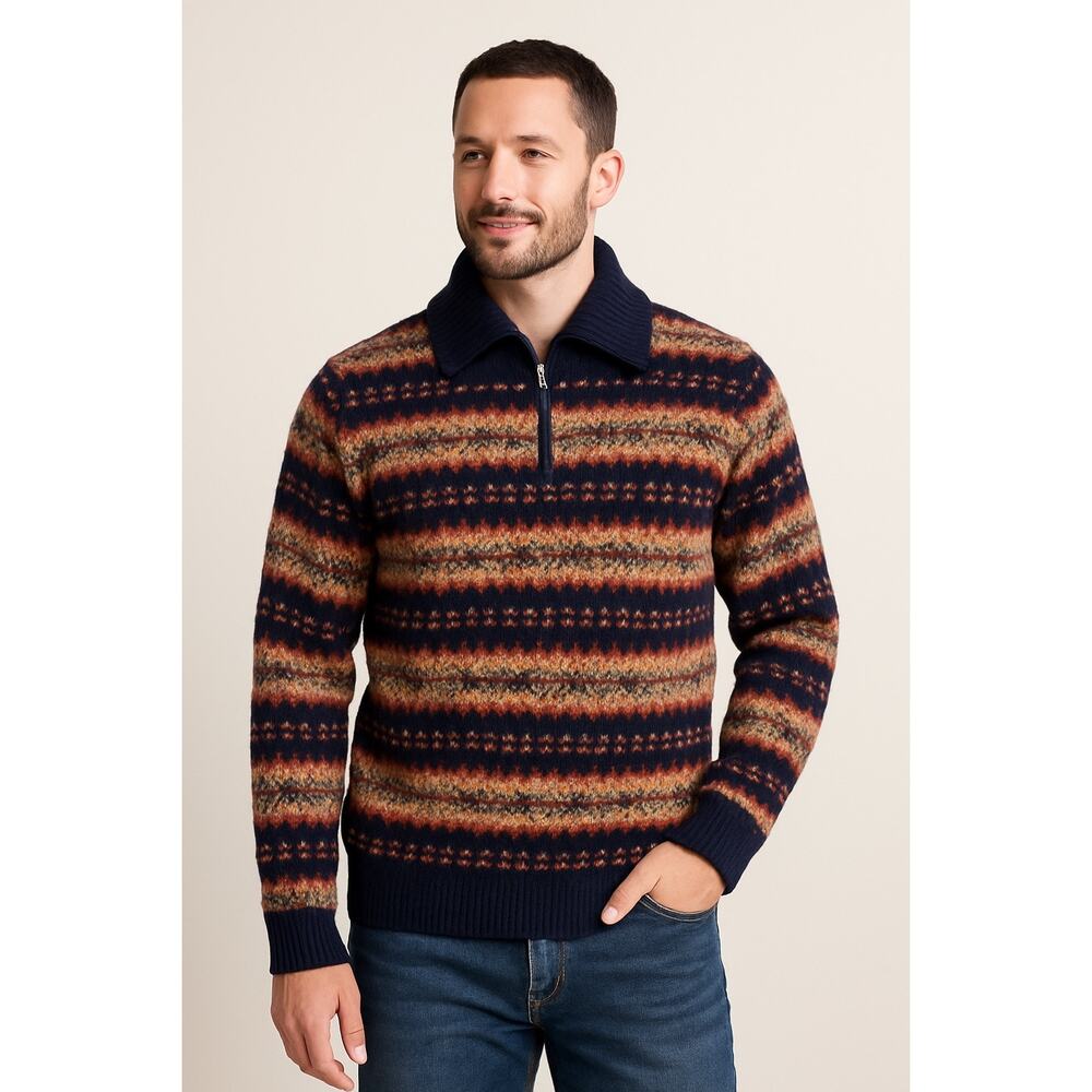 Abercrombie & Fitch Men’s Shetland Wool Fair Isle Half-Zip Sweater – Size M VTG